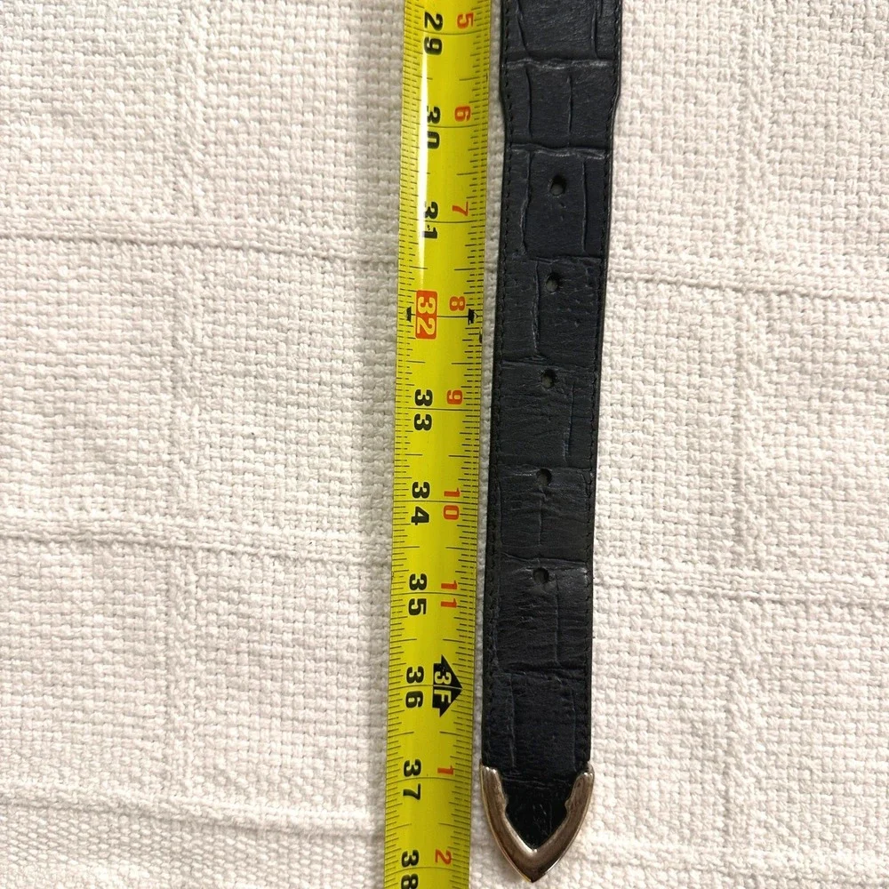 VTG 90s Honest Safari Animal Concho Leather Belt Black Croc Embossed Silver 32